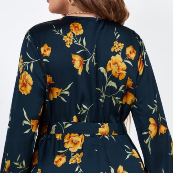 Melo Apparel Plus Size Floral Print Surplice Neck Midi Dress - Picture 7 of 8